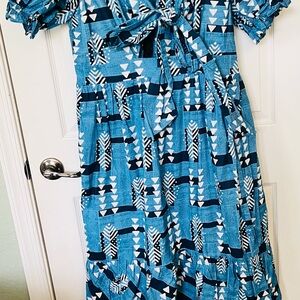 Blue Geometric Patterned Dress